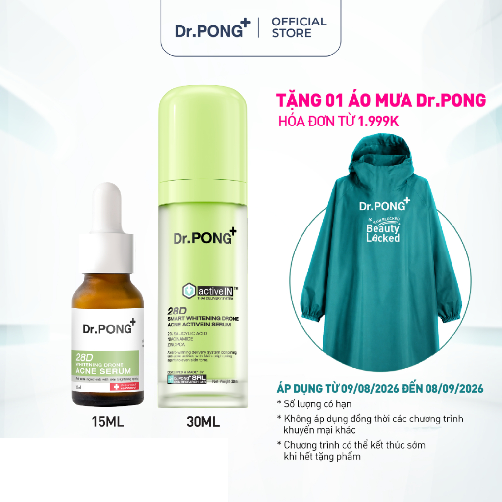Serum hỗ trợ giảm mụn, thâm mụn Dr.PONG 28D Smart Whitening Drone Acne Activein Serum