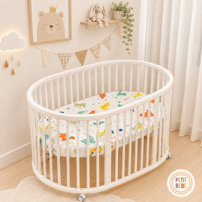 Ga cũi oval 68x123cm cho bé PETIT BEBE muslin và tencel 60s bo chun