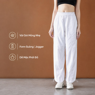 Quần Gió Nữ 1 Lớp Livan LV25N04F306, Quần Mặc 2 Kiểu Jogger hoặc Suông, Cạp Chun Rút Dây, Thoải Mái Dễ Phối Đồ