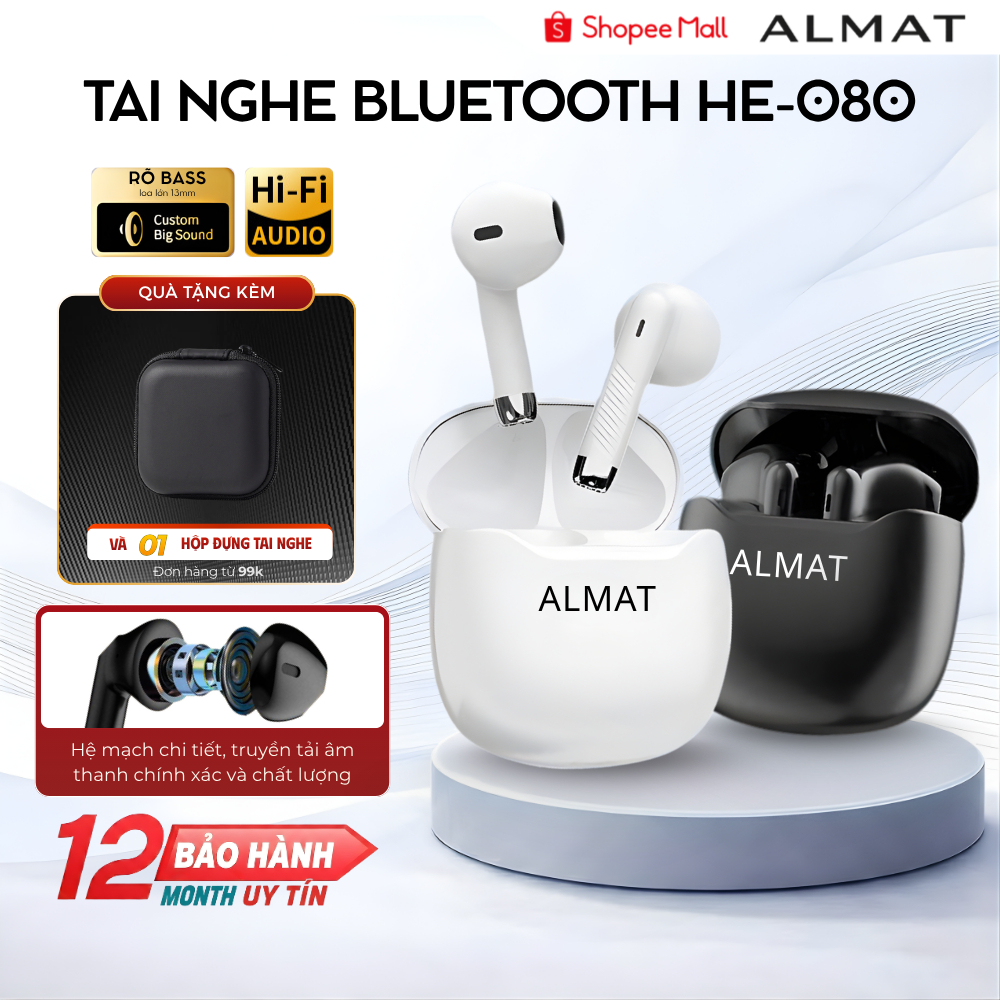 Tai Nghe Bluetooth ALMAT HE-080 Chính Hãng Bluetooth 5.3, Độ Trễ Thấp, Cảm Ứng…
