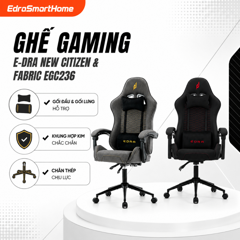 Ghế công thái học gaming New Citizen EDRA, ghế ngồi học xoay hỗ trợ tư thế ngồi chuẩn, chịu lực tốt 
