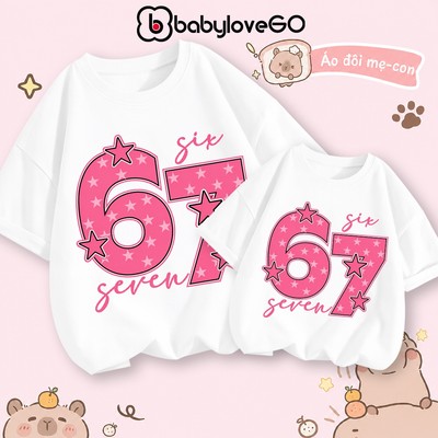 Đồ đôi mẹ và bé gái BabyloveGO áo cặp mẹ và bé Six Seven, cho gia đình chất thun cotton thoáng mát