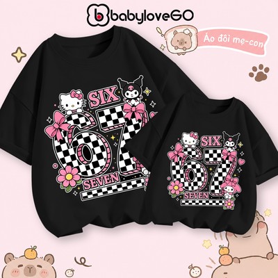 Áo đôi mẹ và bé gái BabyloveGO áo cặp mẹ con Six Seven chất thun cotton thoáng mát