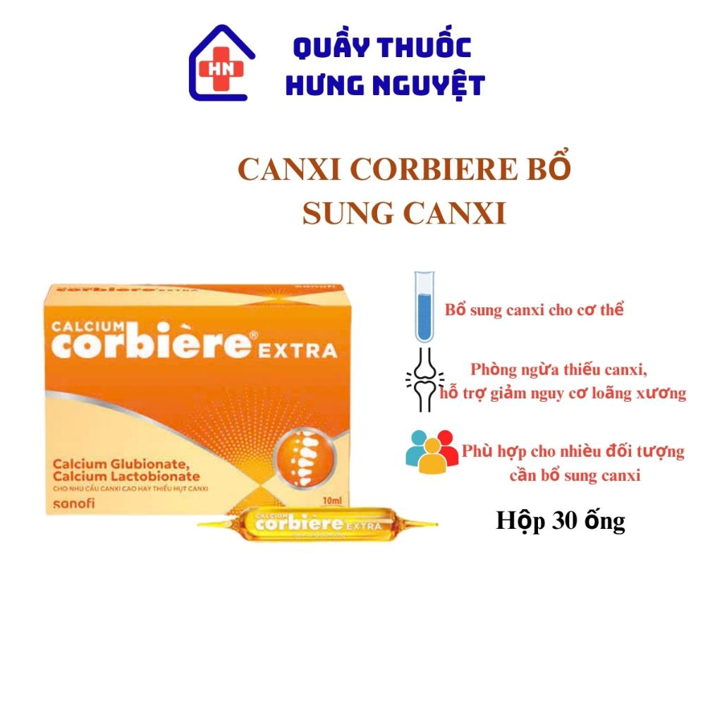 Calcium CORBIERE Extra hộp 30 ống bổ sung canxi cho người thiếu hụt canxi