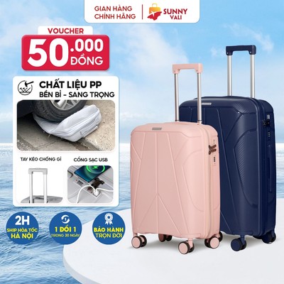 Vali SUNNY LATTA Nhựa Dẻo PP Bền, Tích Hợp Cổng Sạc USB & Ngăn Đựng Cốc 20/24/28 inch