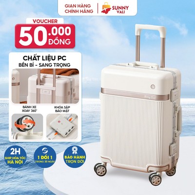 [MỞ BÁN] Vali SUNNY CATTY Nhựa PC Khung Nhôm 20/24 inch, Cổng USB, Chống Va Đập, Siêu Bền, Chống Trầy