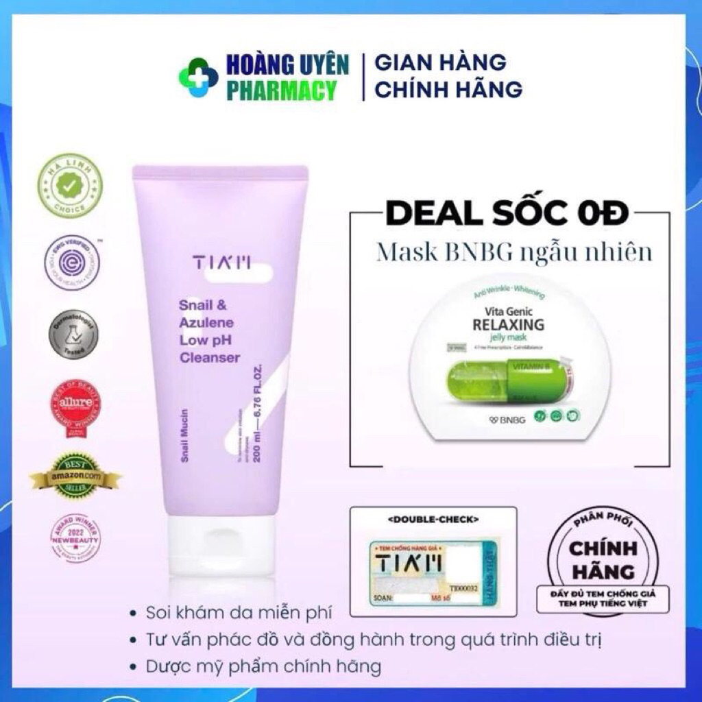 Sữa Rửa Mặt Ốc Sên Tiam Snail & Azulene Low pH Cleanser 200ml