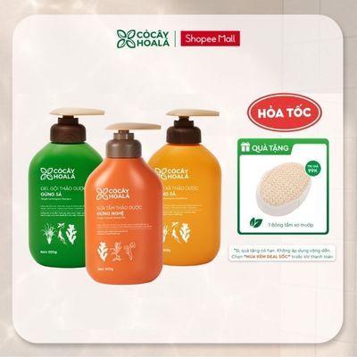 [TẶNG BÔNG TĂM XƠ MƯỚP] COMBO Dầu Gội Xả Thảo Dược Gừng Sả 500G & Sữa Tắm Gừng Nghệ 500G Cỏ Cây Hoa Lá