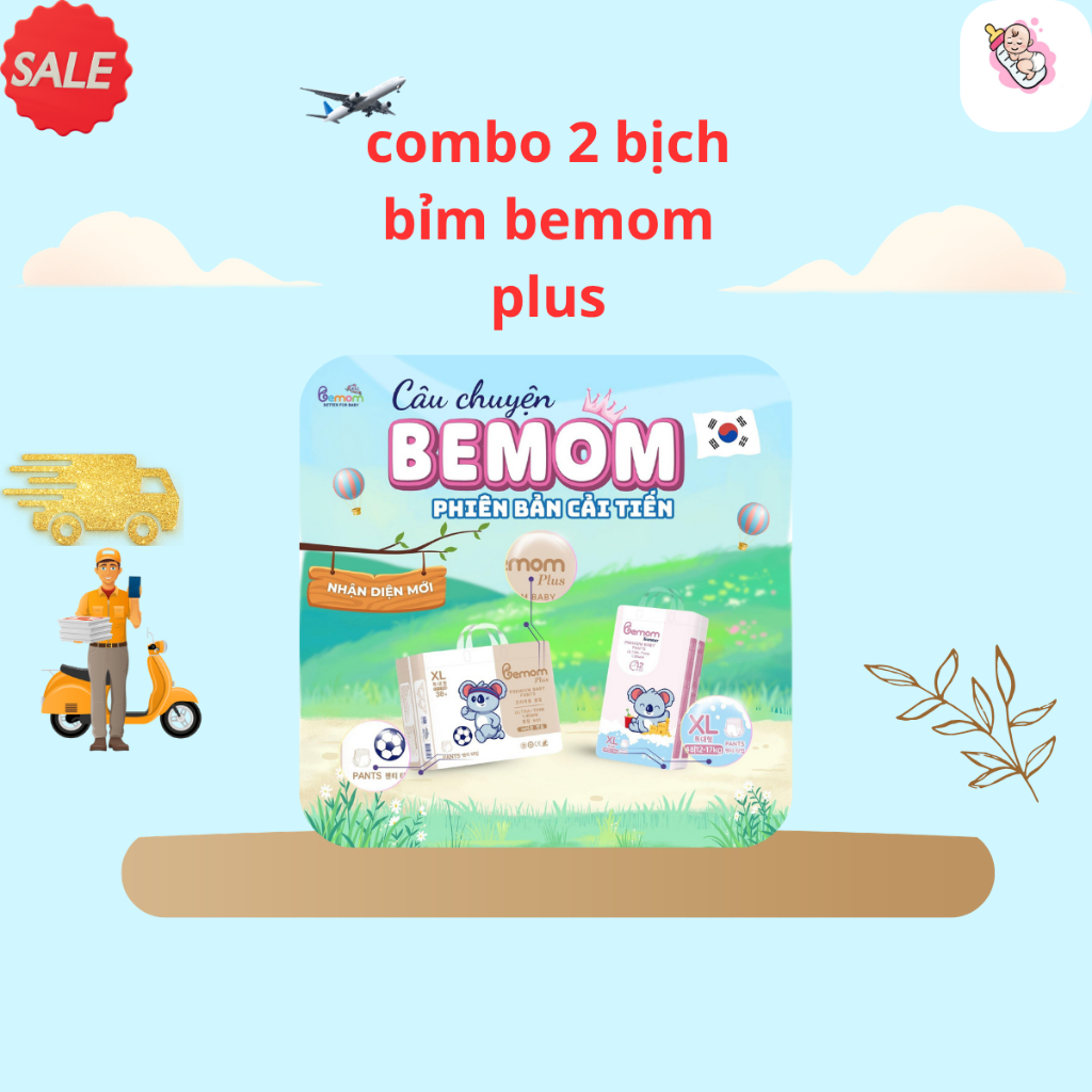 Combo 2 bịch Tã/Bỉm Bemom Plus, Bỉm đêm Hàn Quốc Đủ Size Cho Bé
