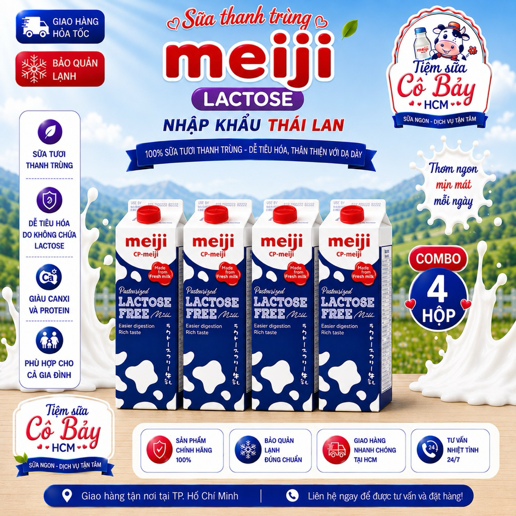 Set 4 hộp sữa Meiji Free Lactose 946ml