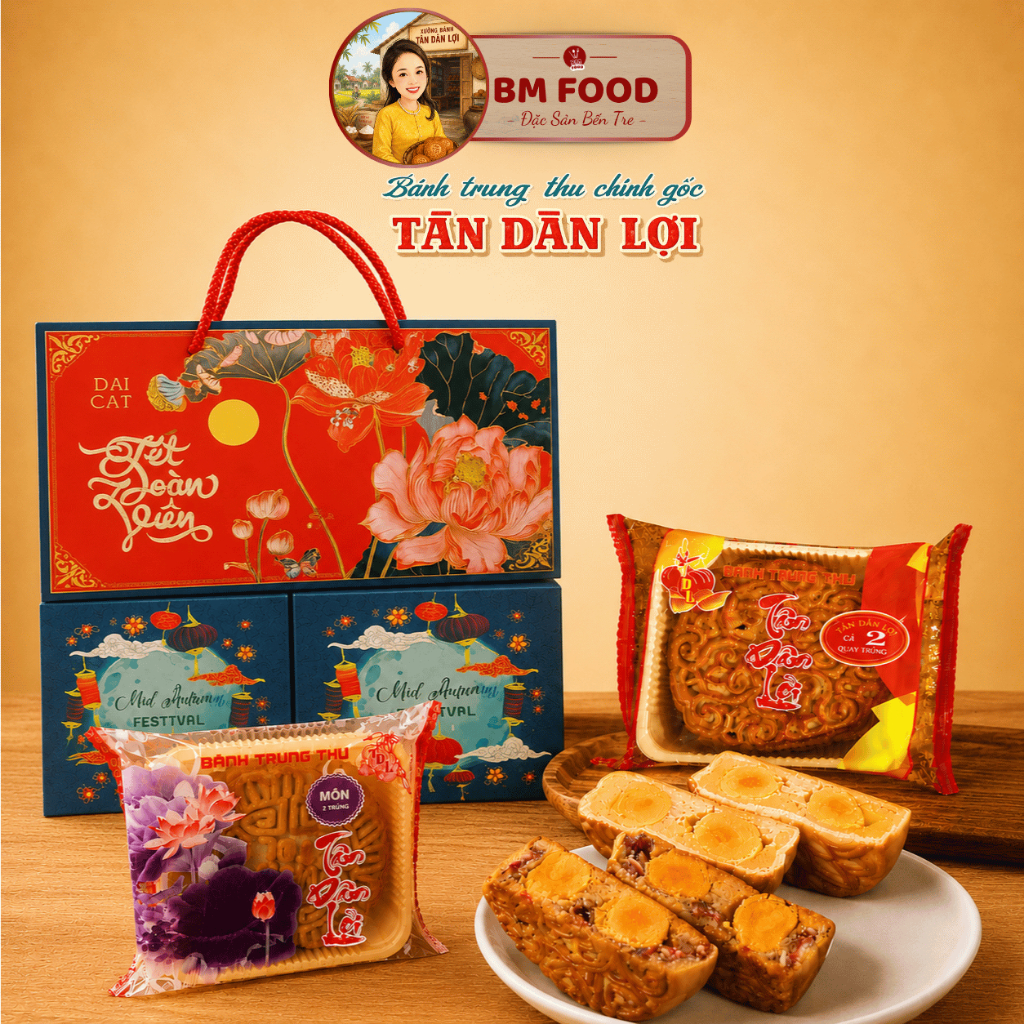 Bánh Trung Thu Tân Dân Lợi - Combo Gồm 2 Bánh Tùy Chọn Có Hộp - Không Hộp - Mỗi Bánh 200gr - 2 Trứng Muối