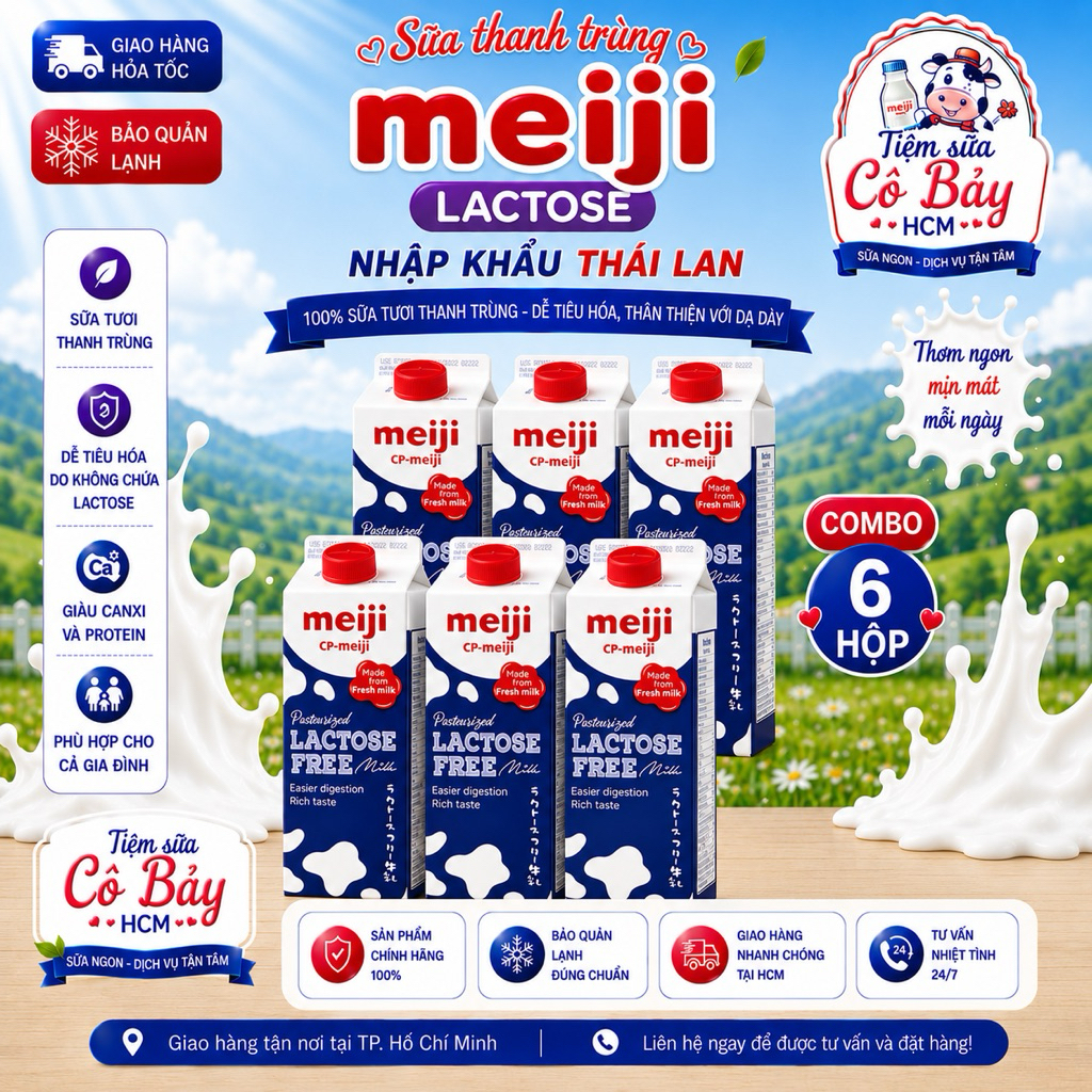 Set 6 hộp sữa Meiji Free Lactose 946ml