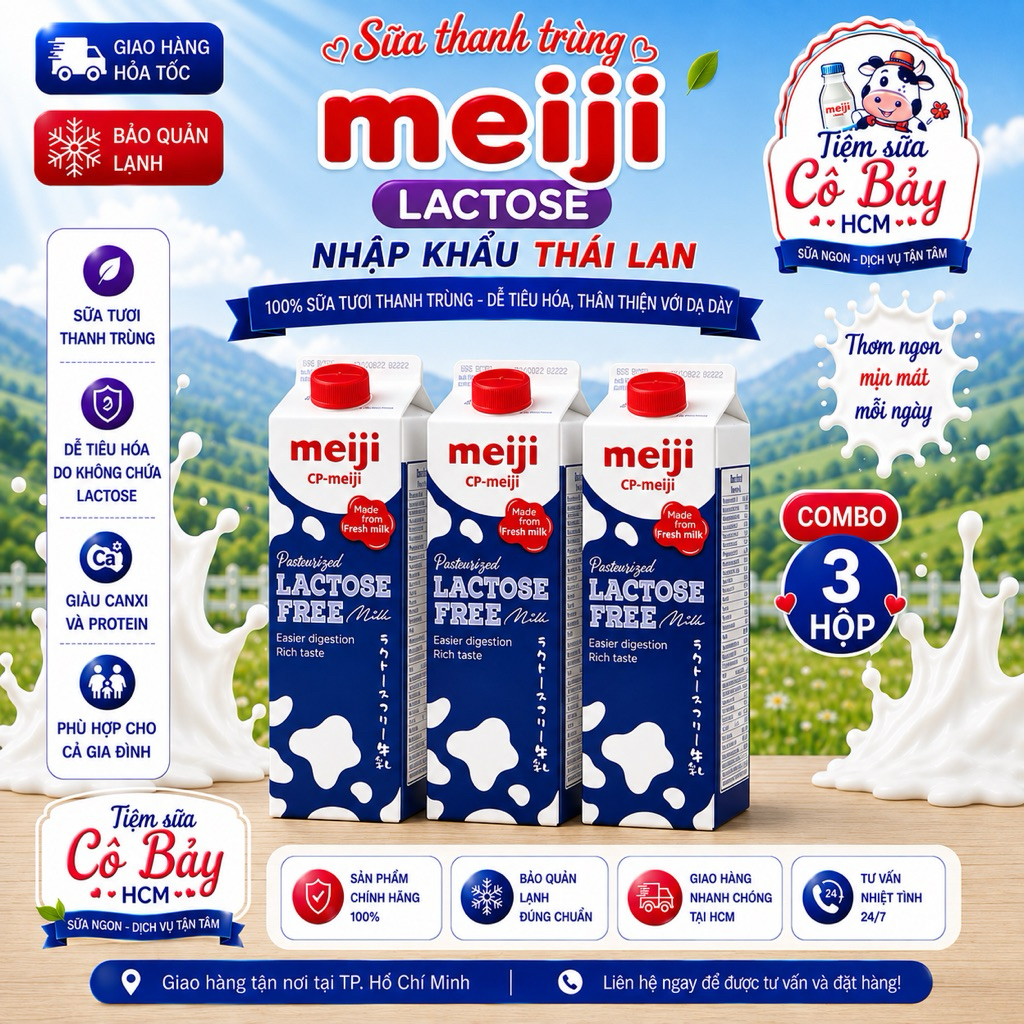 Set 3 hộp sữa Meiji Free Lactose 946ml 3 hộp