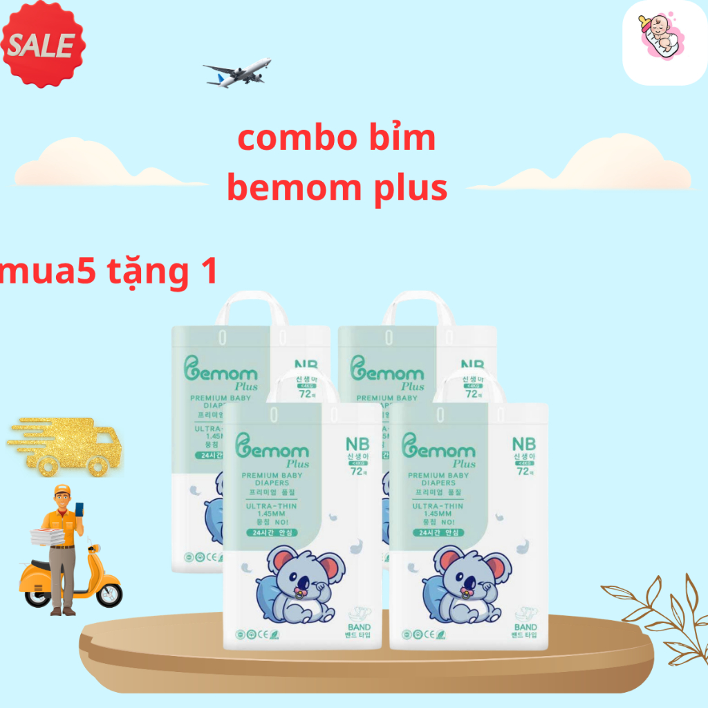 Combo mua5 TẶNG1 Tã/Bỉm Bemom Plus, Bỉm đêm Hàn Quốc ĐủSize Cho Bé
