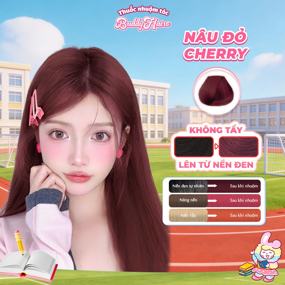 Thuốc nhuộm tóc màu NÂU ĐỎ CHERRY, STRAWBERRY thuốc nhuộm tóc không cần tẩy, kem nhuộm tóc tại nhà B