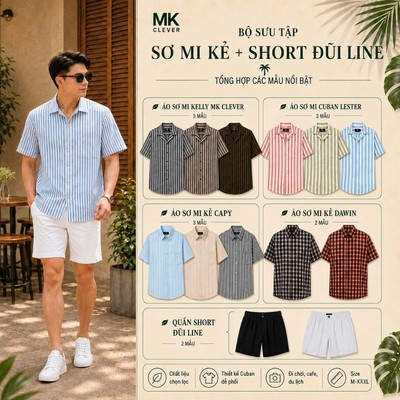 Bộ sưu tập Bộ Sơ Mi Kẻ và Quần short đũi Line MK CLEVER chất vải thoáng mát, thấm hút tốt, thoải mái form rộng hằng ngày