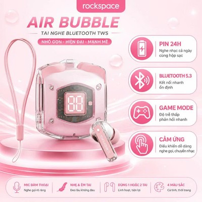 Tai nghe bluetooth không dây nhét tai TWS Rockspace Air Bubble nghe nhạc chơi game pin lâu