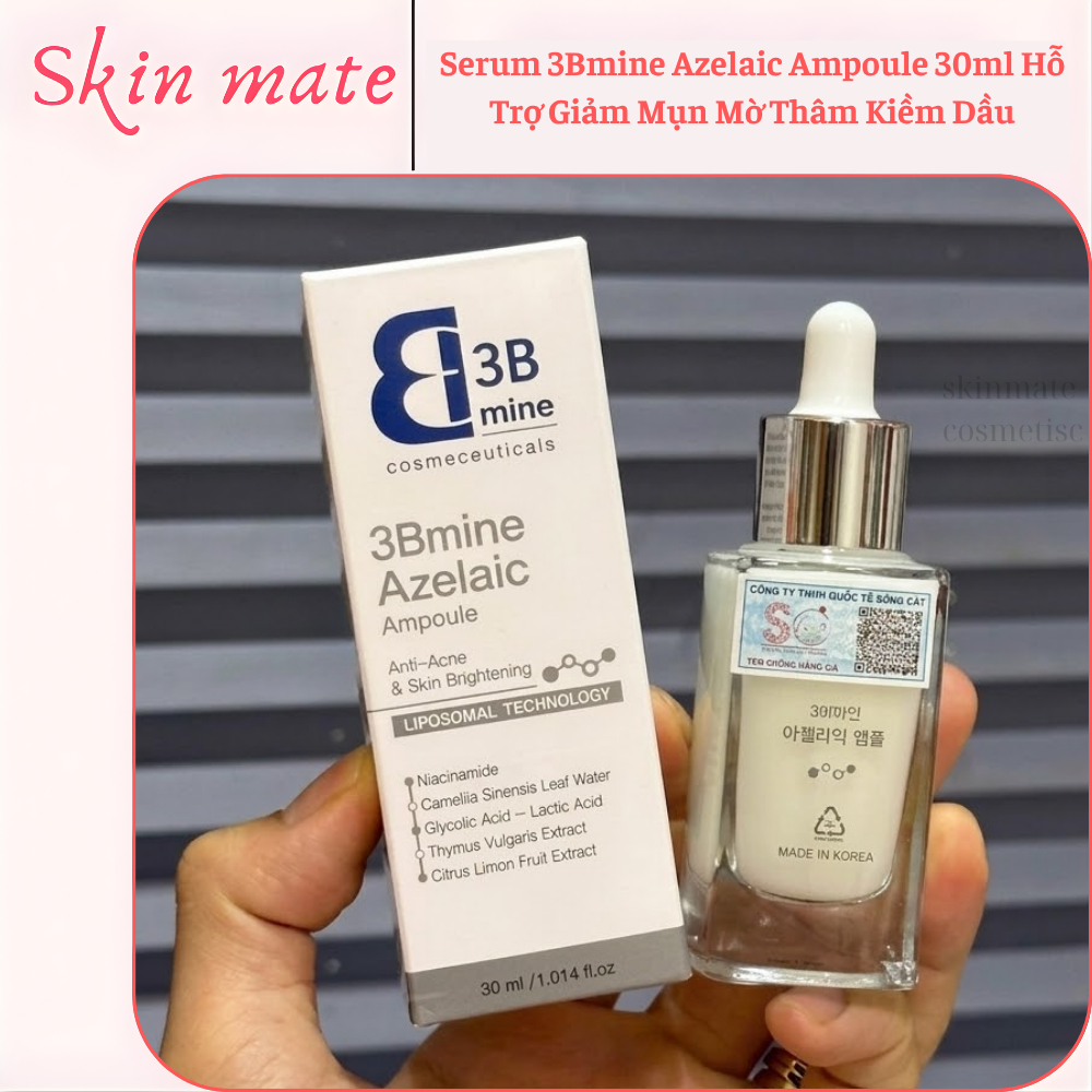 Serum 3Bmine Azelaic Ampoule 30ml Hỗ Trợ Giảm Mụn Mờ Thâm Kiềm Dầu