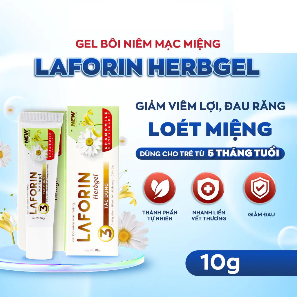Gel bôi niêm mạc miệng Laforin Herbgel (CPC1) giảm sưng nướu, tay chân miệng | Bôi nhiệt miệng trẻ e