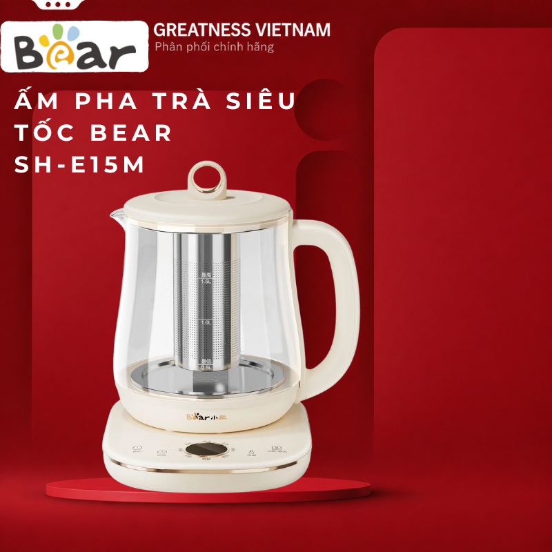 Ấm Đun Pha Trà 1.5L Siêu Tốc Bear YSH-E15M1 - Hàng Chính Hãng