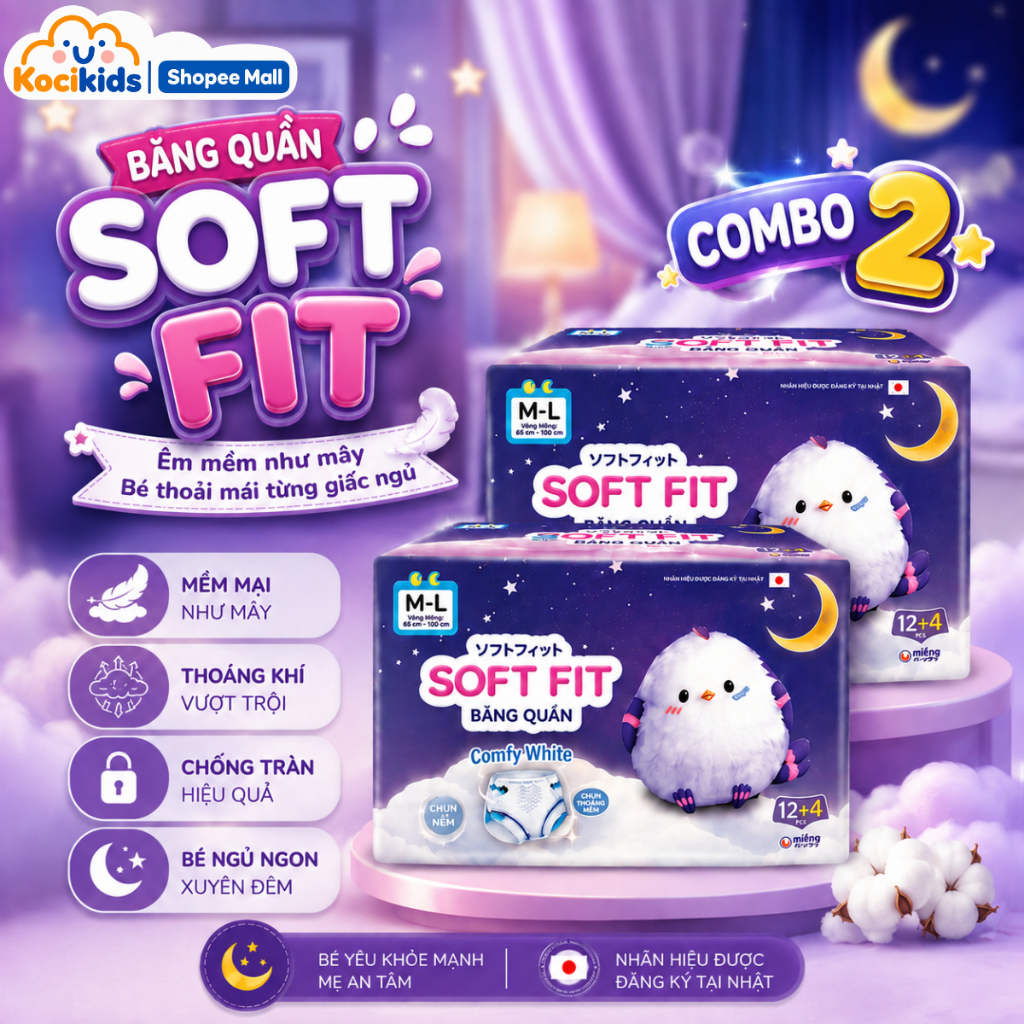 COMBO 2 Gói Băng Vệ Sinh Diana Băng Quần Đêm BVS DIANA Soft Fit 12+4 miếng/Gói
