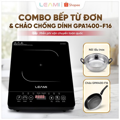[HOẢ TỐC HN/HCM] COMBO SINH VIÊN: Bếp từ đơn Leami LEA IC3205-D + Chảo inox chống dính đáy từ Goldsun GPA1400-16cm