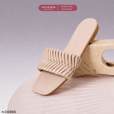 Dép bệt nữ HÀ HUYỀN mũi vuông quai ngang đế 1cm - DE866