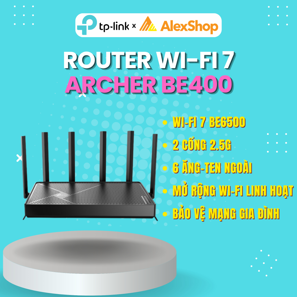 [BE6500] Thiết Bị Phát Wifi 7 TP-Link Archer BE400 Băng Tần Kép 6.5Gbps