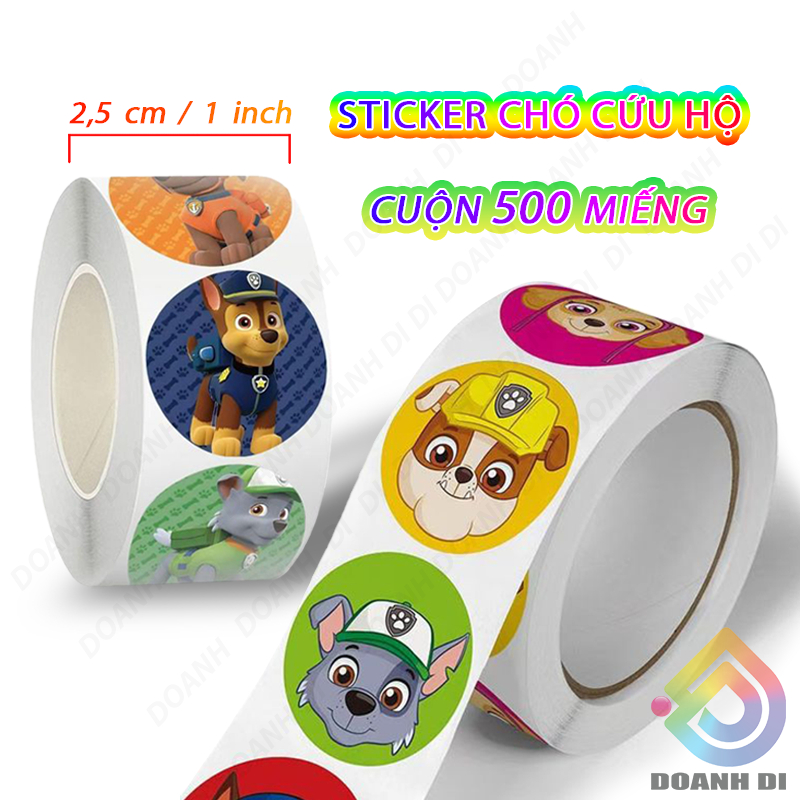 [PAW PATROL] Sticker Cuộn 500 Miếng Đội Chó Cứu Hộ, Nhãn Dán Hoạt Hình, Miếng Dán Anime