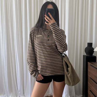 làminapparel - LOOSE STRIPED LONG SLEEVE TEE