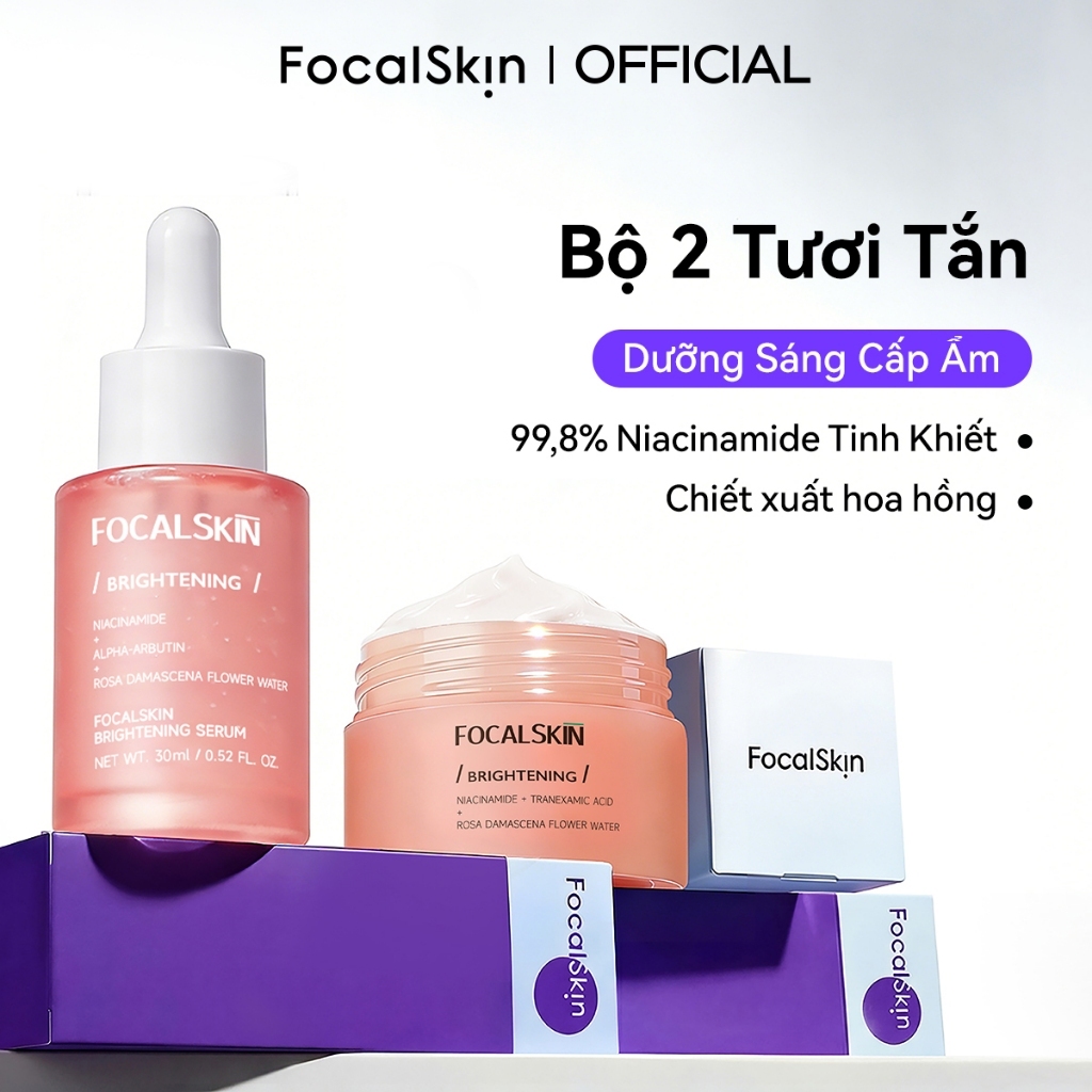 FOCALSKIN Combo Serum + Kem Dưỡng Trắng Da Mờ Thâm Mụn Vitamin C + Niacinamide B3 30ml + 30g