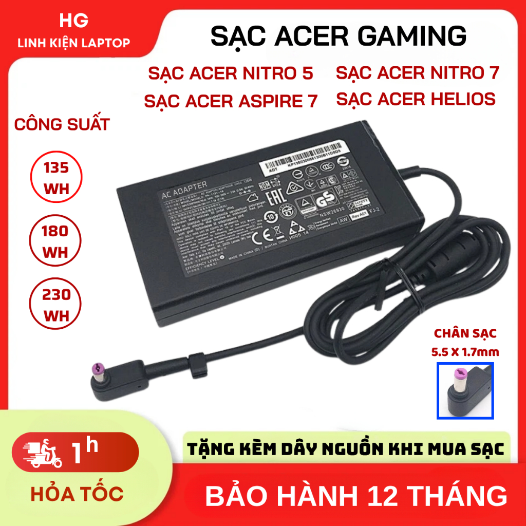 Sạc Laptop ACER Nitro 5 Sạc ACER Nitro 7 Sạc ACER Aspire 7 Sạc ACER Predator Helios Predator 21X 7.1