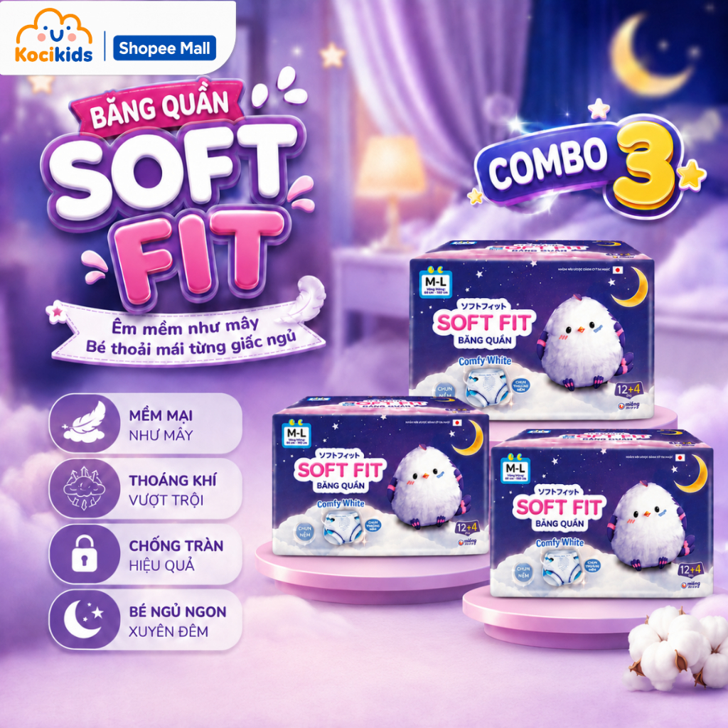 COMBO MUA 3 Băng Vệ Sinh Diana Băng Quần Đêm BVS DIANA Soft Fit 12+4 miếng/Gói