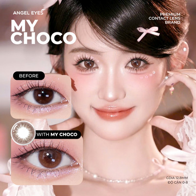 [GIÁ LIVESTREAM] Kính Áp Tròng Cận Angel Eyes My Choco (0-8 Độ) - Lens Nâu Tự Nhiên Đeo Hằng Ngày Êm 12H