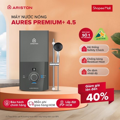 Máy Nước Nóng Trực Tiếp Ariston AURES PREMIUM+ 4.5 Không Bơm / AURES PREMIUM+ 4.5P Có bơm [Freeship - Lắp Đặt HCM]