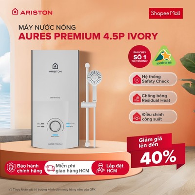 Máy Nước Nóng Trực Tiếp Ariston AURES PREMIUM 4.5P IVORY (Có bơm)