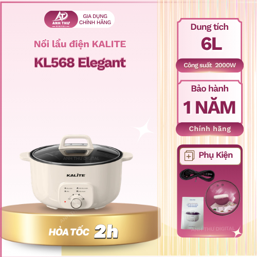 [HÀNG CHÍNH HÃNG] Nồi lẩu đa năng KALITE KL568 Elegant, Dung tích 6L, Công suất 2000W, Điều khiển 3 