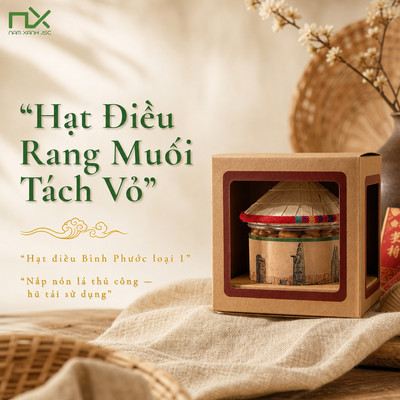 Quà Tặng Nam Xanh, Hạt Điều Rang Muối Tách Vỏ, Hộp Nón Lá Đậm Chất Việt, Nguyên Liệu Chọn Lọc, 130g