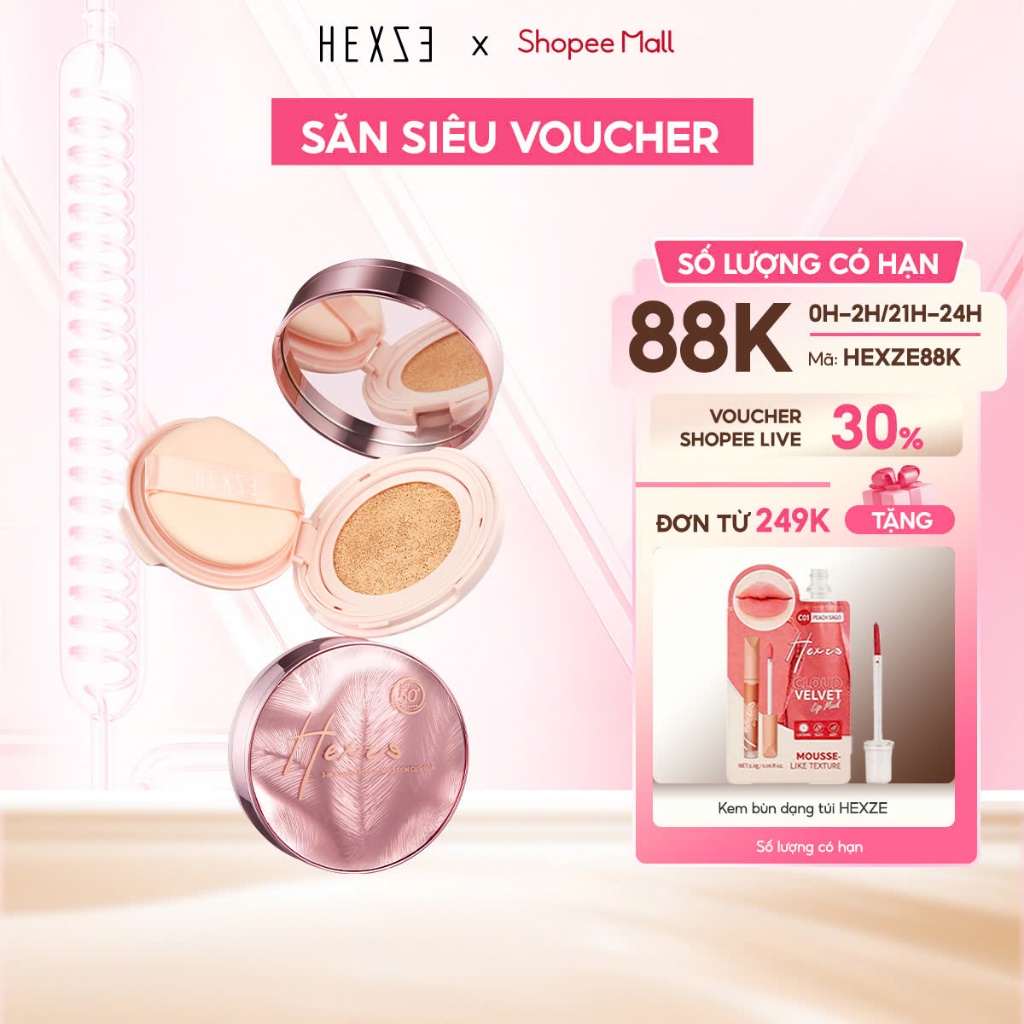 Cushion HEXZE 3in1 tích hợp chống nắng SPF50+, PA++++ Che Khuyết Điểm, Má Hồng Cushion Chống Nắng,tr