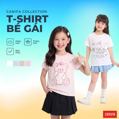 Áo phông bé gái CANIFA hình in dễ thương mềm mát, thoải mái, bền màu 1TS26S019