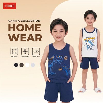 Bộ quần áo bé trai CANIFA mặc nhà mềm, thoáng và giữ phom sau nhiều lần giặt 2LS26S011