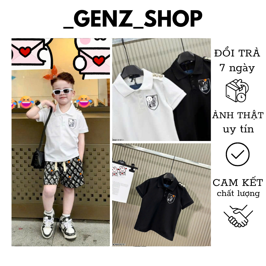 Áo POLO Cotton Bé Trai Phối Viền Vải Cổ Thêu Chữ Nét Căng Trẻ trung Siêu Cá tính _GenZ_Shop
