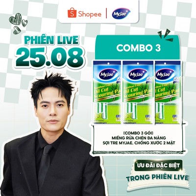 [VÕ TẤN PHÁT LIVE 25.8] COMBO 3 Miếng rửa chén đa năng sợi tre MyJae,miếng rửa chén chống xước 2 mặt, siêu bền