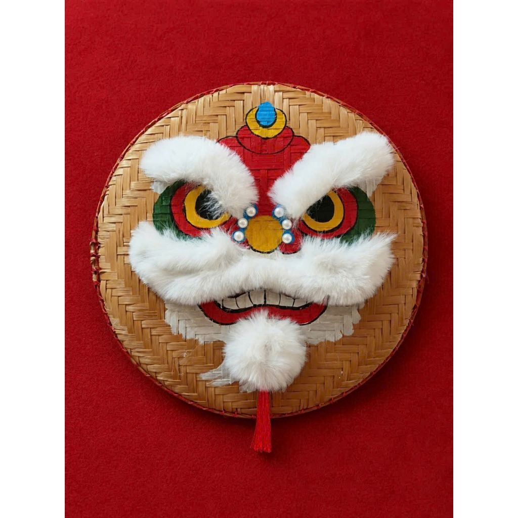 mẹt tre vẽ đầu lân trang trí size 35