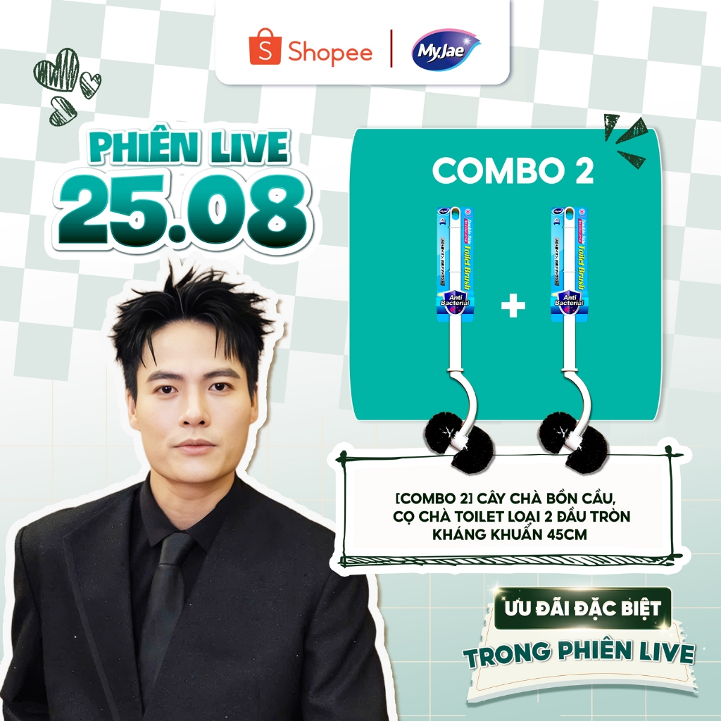 [VÕ TẤN PHÁT LIVE 25.8] COMBO 2 Cây Chà Bồn Cầu MyJae Loại 2 Đầu Tròn Kháng Khuẩn 45cm