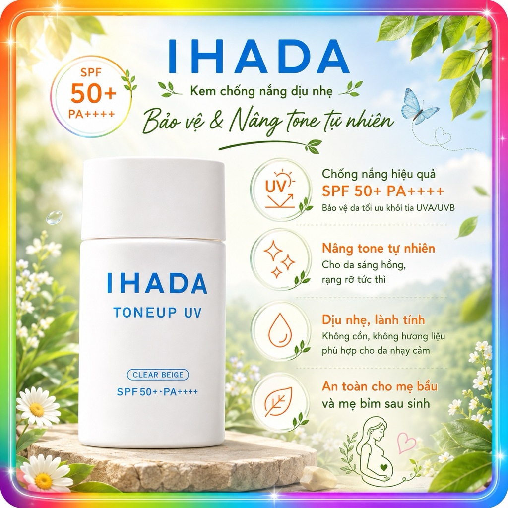 Kem Chống Nắng IHADA Tone Up UV SPF50+ PA++++ Nhật Bản Nâng Tông Da Nhạy Cảm 30ml