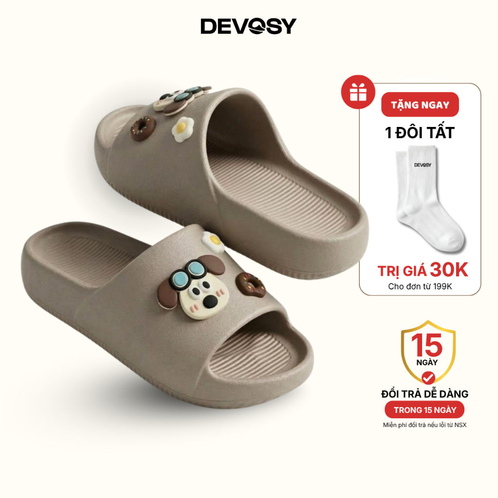 Dép Bánh Mì DEVOSY Kèm Sticker Đế Bằng Cao 3.5cm Chất Cao Su EVA Mềm Đi Êm Chống Trơn Trượt - HQ011 