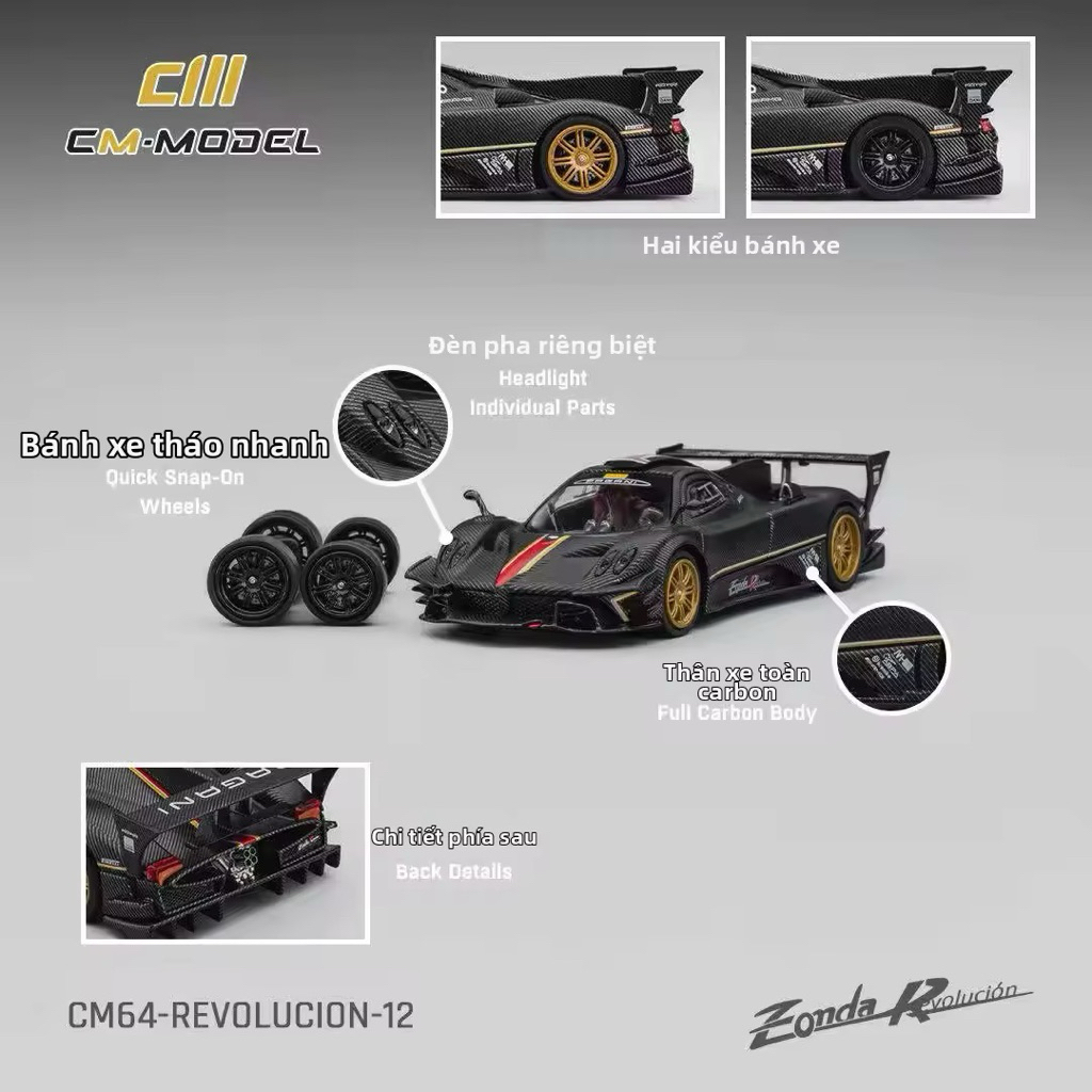Mô hình xe chính hãng CM Model Pagani Zonda Revolution Drycarbon 1/64