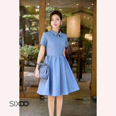 Đầm tuytsi xám xanh SIXDO (Blue-grey Tuytsi Flared Dress)