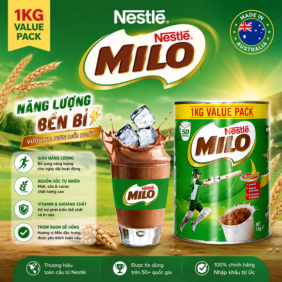 Bột Milo Nestlé Úc 1kg | Sữa Milo Úc Nestle MILO Chocolate Malt Drink 1kg